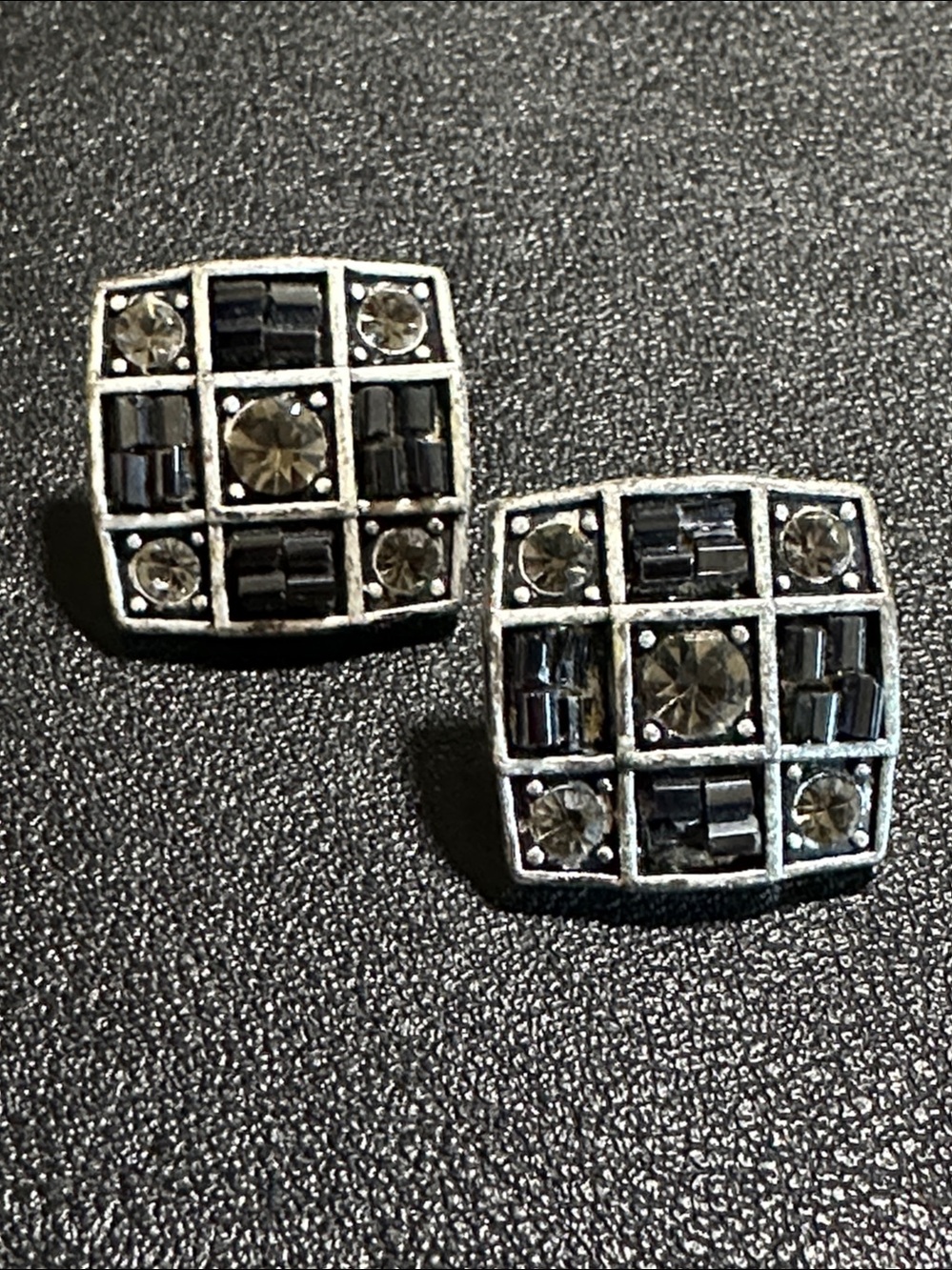 Coldwater Creek Bead & Rhinestone Checker Board Square Earrings NEW